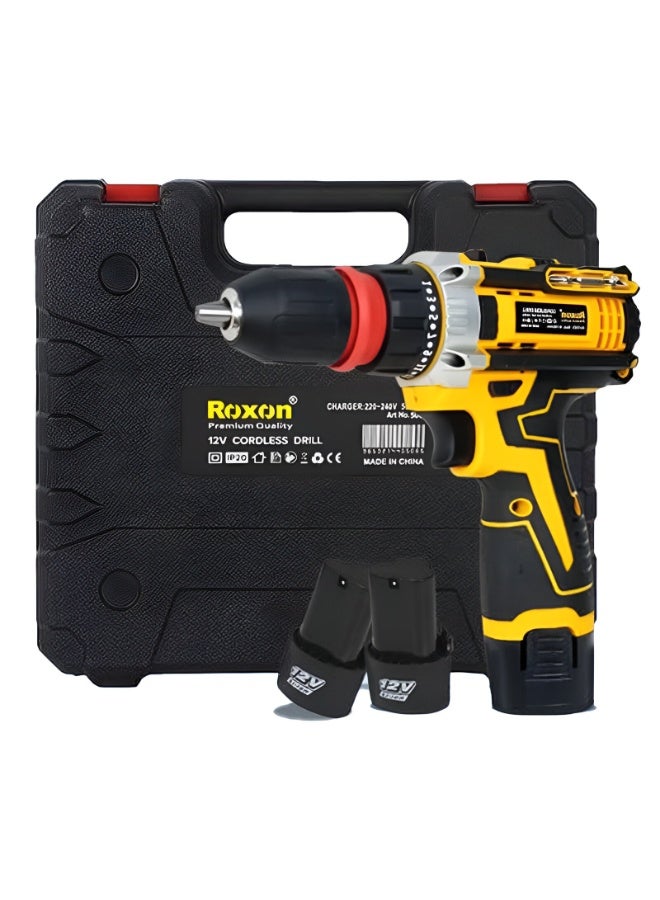 روكسون دريل شحن صدمات لاسلكي روكسون 12 فولت – بطارية ليثيوم أيون 1300mAh، سرعة 0-750 دورة/دقيقة، تصميم مدمج وخفيف – أداة كهربائية قوية متعددة الاستخدامات للأعمال المنزلية والمهنية | موديل RX-12VCD - Image 1