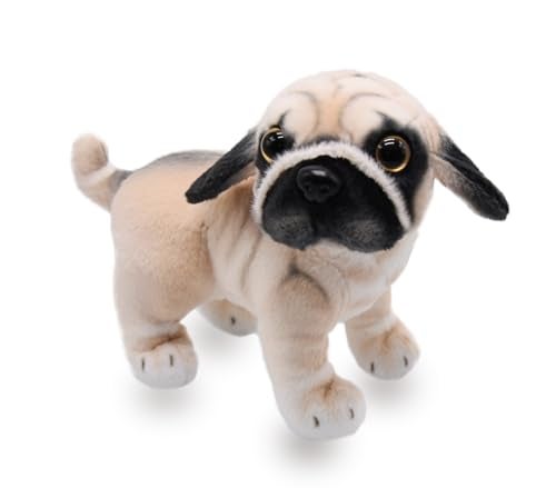 YONLIT Lifelike Pug Dog Stuffed Animal Animated Plush Puppy Toy Doll Super Realistic Dogs Act Like Real Excellent Gifts for Kids Birthday Party Dog Collection 9 Inches Pug - Image 1