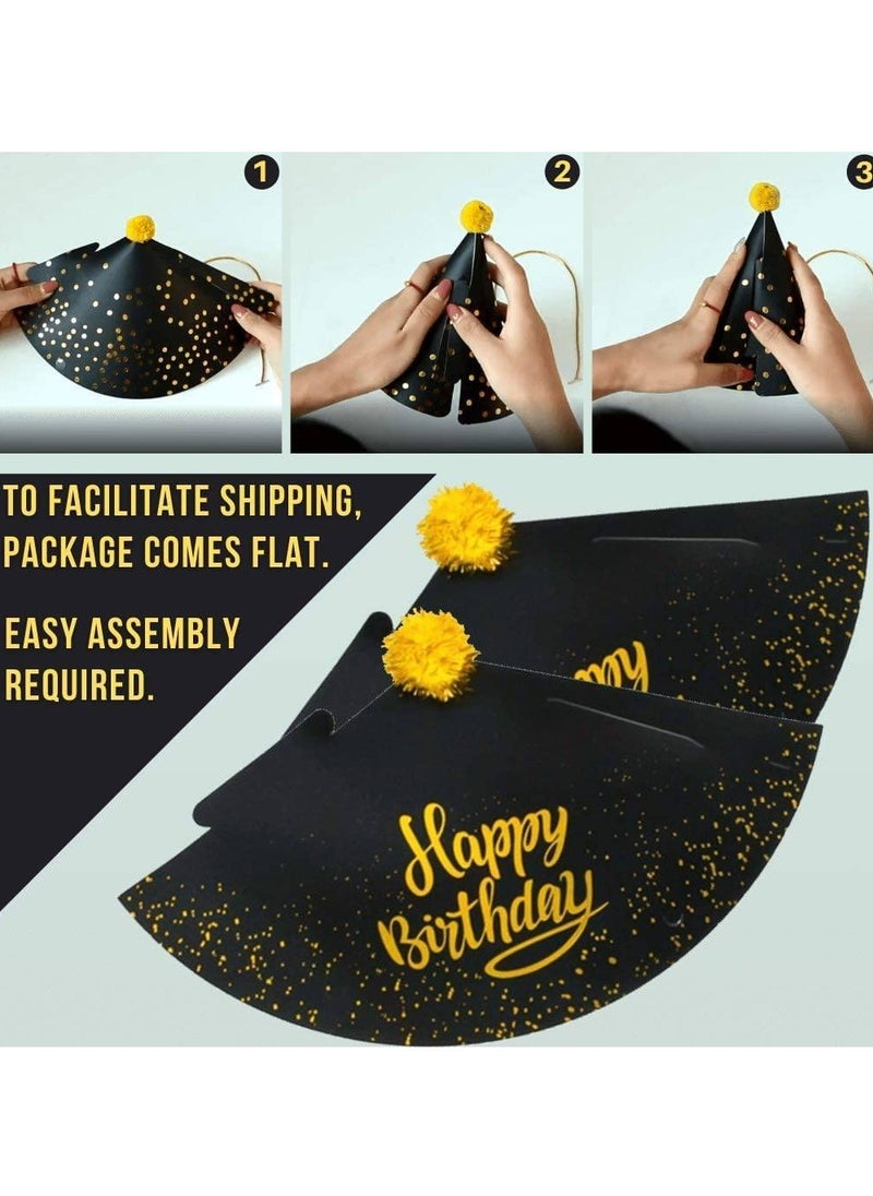 SYOSI Birthday Party Hats Fun Celebration Kit of 10 Black and Gold Happy Cone for Kids Supplies Decorations  - Image 5