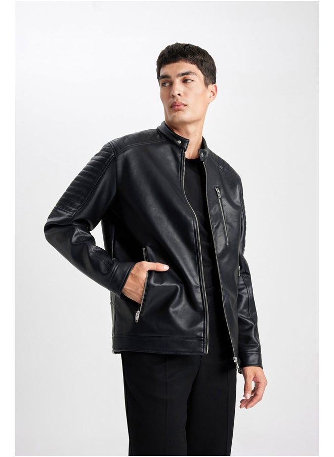 DeFacto - Man Slim Fit Stand- Up Collar Pu Coat - Image 1