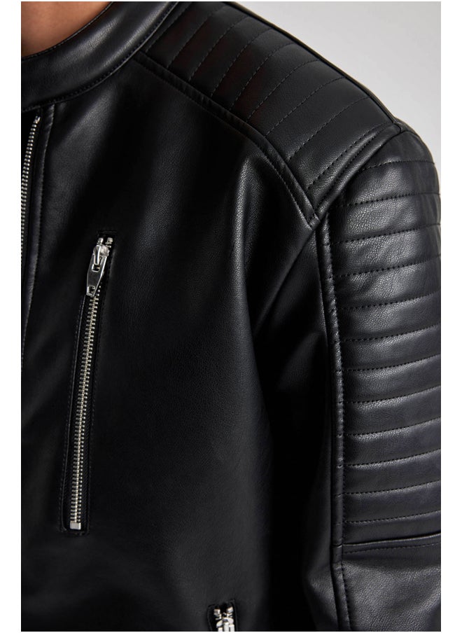DeFacto - Man Slim Fit Stand- Up Collar Pu Coat - Image 1