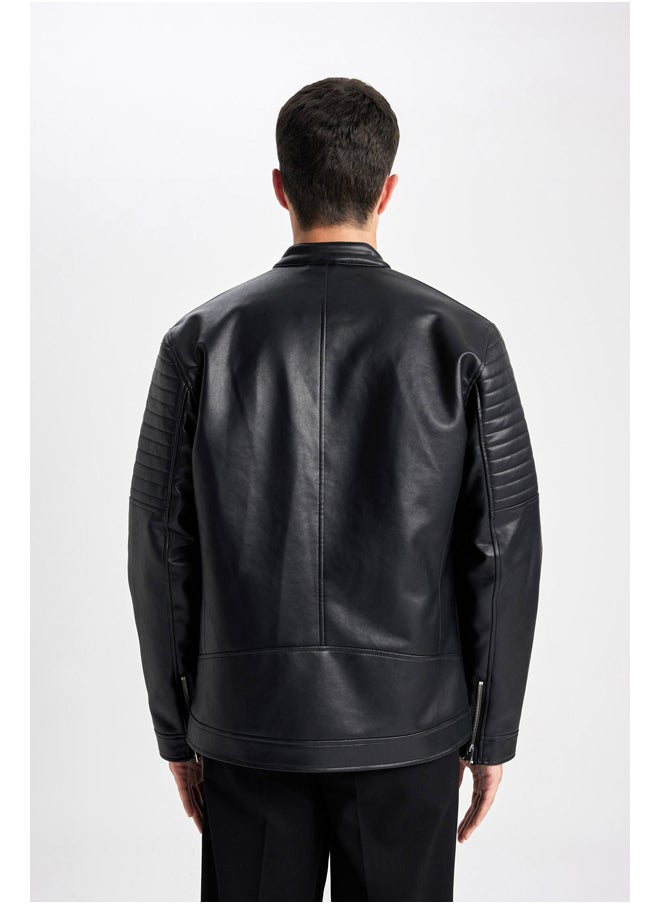 DeFacto - Man Slim Fit Stand- Up Collar Pu Coat - Image 1