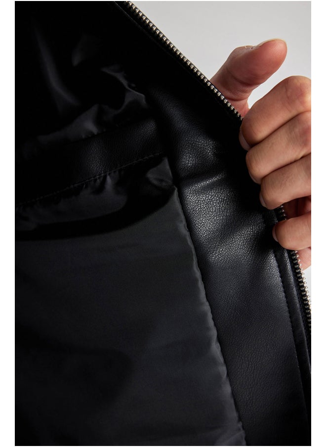 DeFacto - Man Slim Fit Stand- Up Collar Pu Coat - Image 1