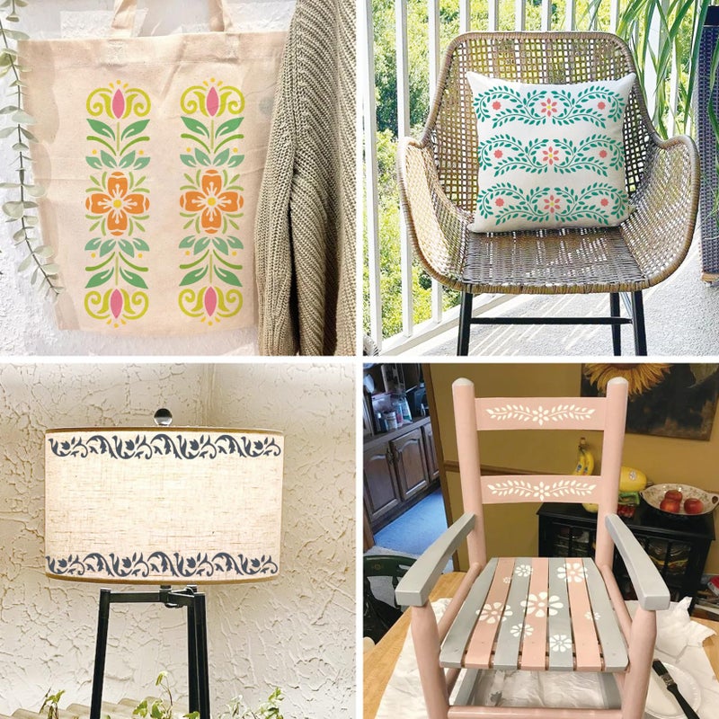 Yhliua Corner Border Stencils for Crafts, Mexican Flower Floral Lace Furniture Stencils for Painting on Wood Reusable Wood Burning Drawing Art Paint Patterns for Wall Cookie Canvas Floor(Border) - Image 4