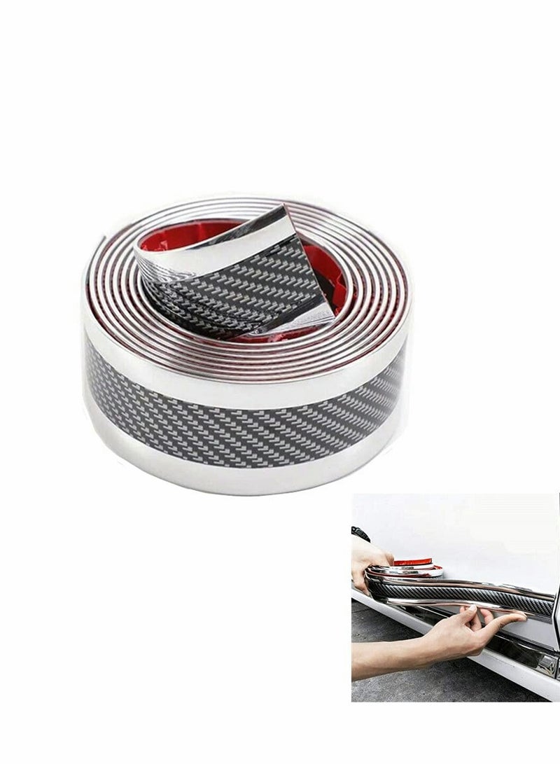 Universal Carbon Fiber Car Door Entry Guards, Flexible Self,Adhesive Sill Stickers for SUV and Truck, 5x300cm Silver - Image 1