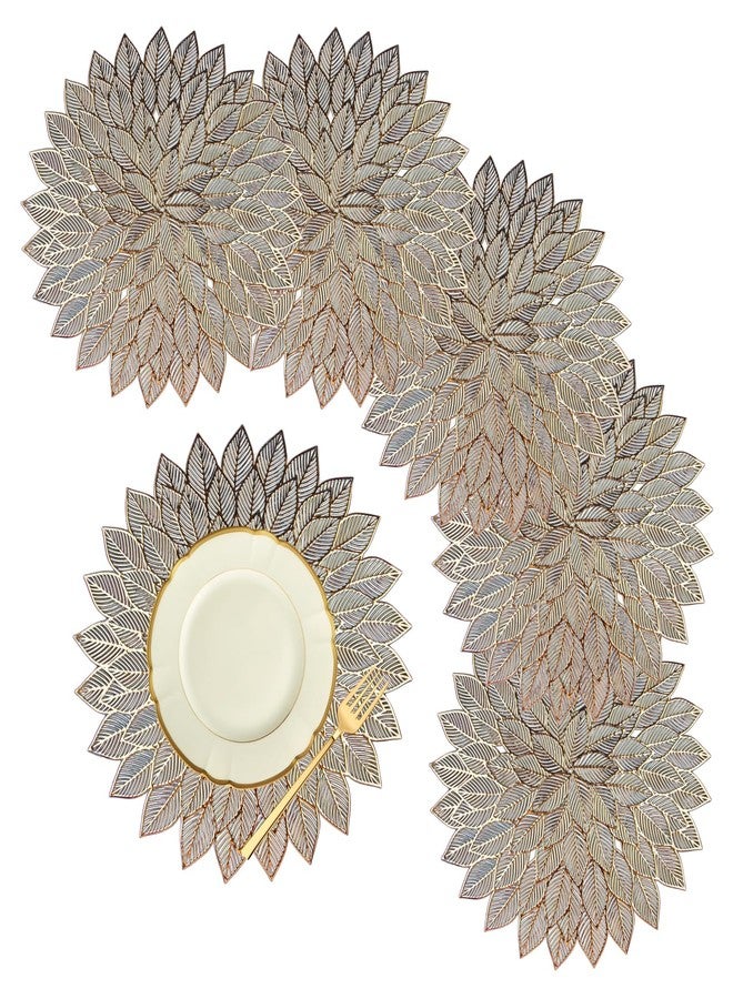 Kuber Industries Leather Placemats for Dining Room|Designer Table Mat Set | Side Table Placemats for Kitchen|Round Flower|6 Piece Set|Golden - Image 1