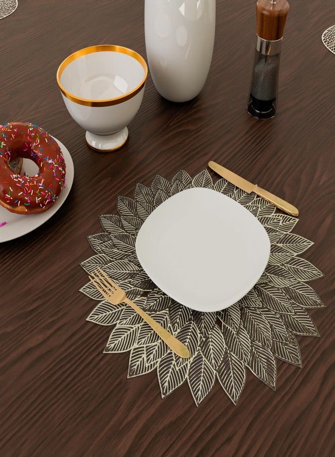 Kuber Industries Leather Placemats for Dining Room|Designer Table Mat Set | Side Table Placemats for Kitchen|Round Flower|6 Piece Set|Golden - Image 2