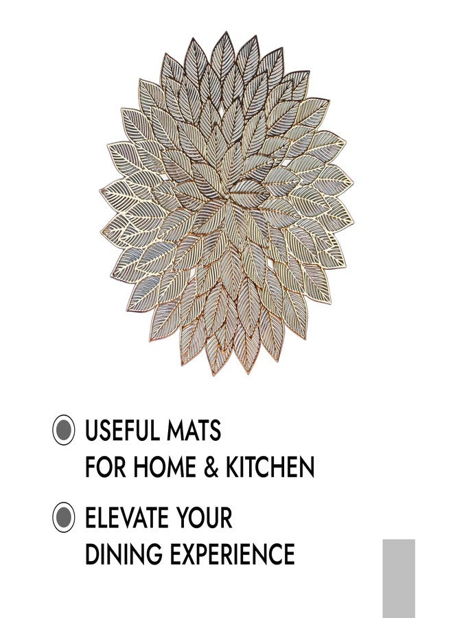 Kuber Industries Leather Placemats for Dining Room|Designer Table Mat Set | Side Table Placemats for Kitchen|Round Flower|6 Piece Set|Golden - Image 5
