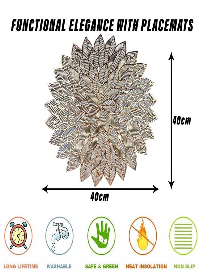 Kuber Industries Leather Placemats for Dining Room|Designer Table Mat Set | Side Table Placemats for Kitchen|Round Flower|6 Piece Set|Golden - Image 3