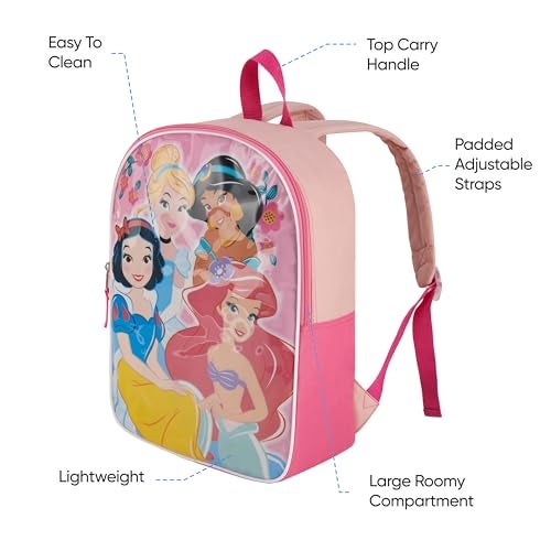 Disney Princess Backpack for Kids 15” | Cute Princess Bookbag for Girls | Padded Straps & Large Zip Compartment | Princess Back to School Supplies - Image 5
