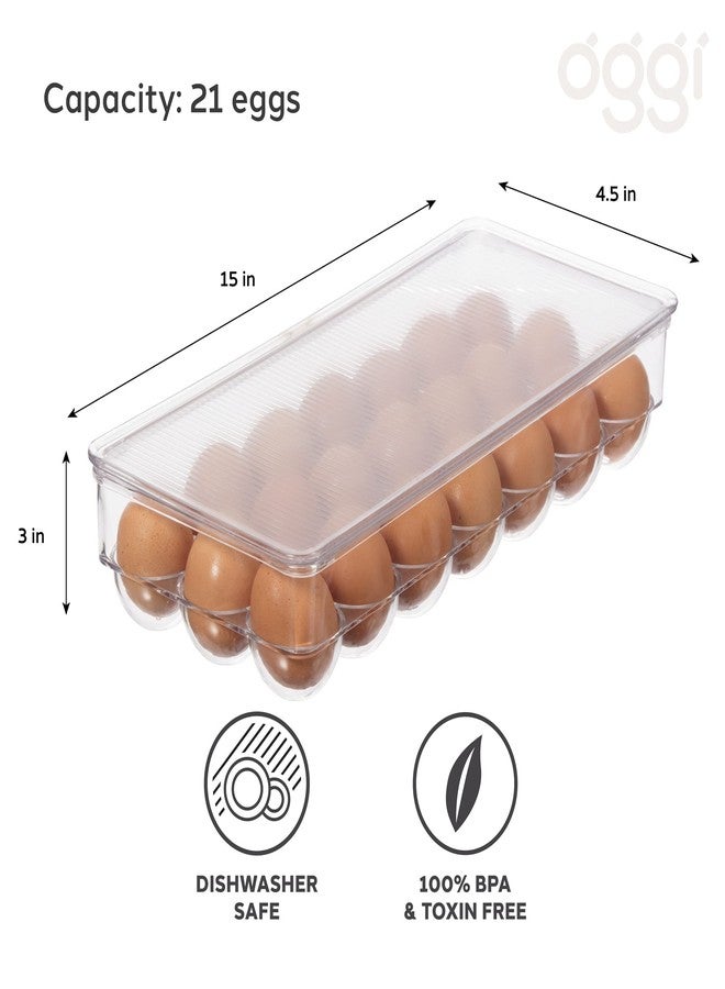 Oggi Stackable Covered Egg Holder - Kitchen Organization, Fridge Organizer, Food Storage, Clear Stackable Storage Bins, 21 Egg Tray - Image 3