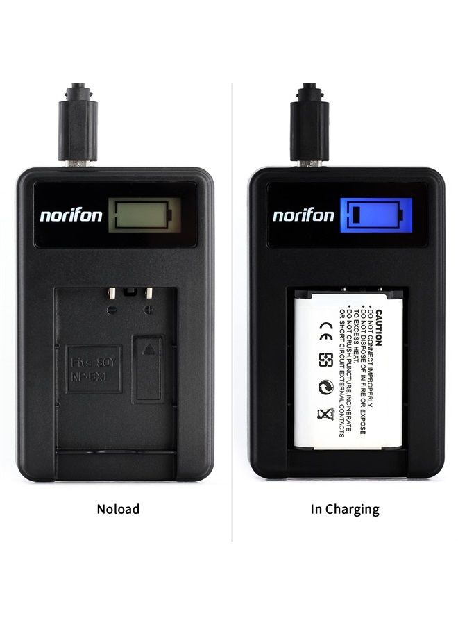 Norifon شاحن USB LCD NP-BX1 لكاميرات سوني سايبر شوت DSC-RX100، DSC-RX100 II، DSC-RX100 III، DSC-HX90V، DSC-WX350، DSC-WX500، HDR-AS15 والمزيد - Image 1