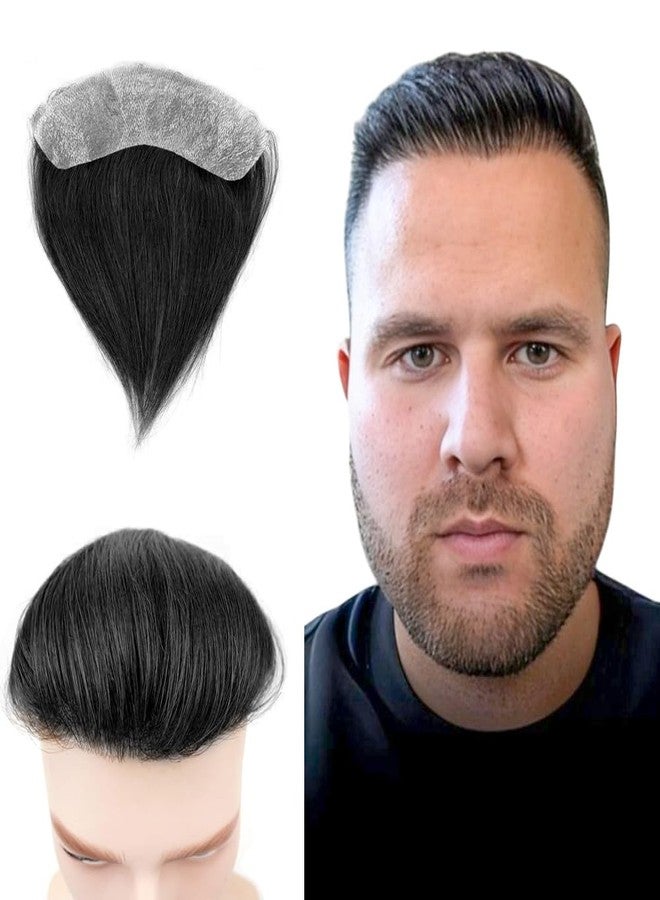 بلوشيا شعر مستعار أمامي للرجال من BLUSHIA، مصنوع من شعر بشري 100%، جلد صناعي، قطع شعر أمامية للرجال، غطاء للشعر الطبيعي المتراجع (أسود) - Image 2
