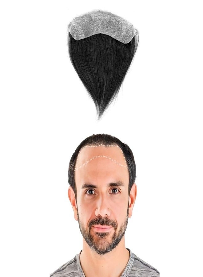 بلوشيا شعر مستعار أمامي للرجال من BLUSHIA، مصنوع من شعر بشري 100%، جلد صناعي، قطع شعر أمامية للرجال، غطاء للشعر الطبيعي المتراجع (أسود) - Image 4