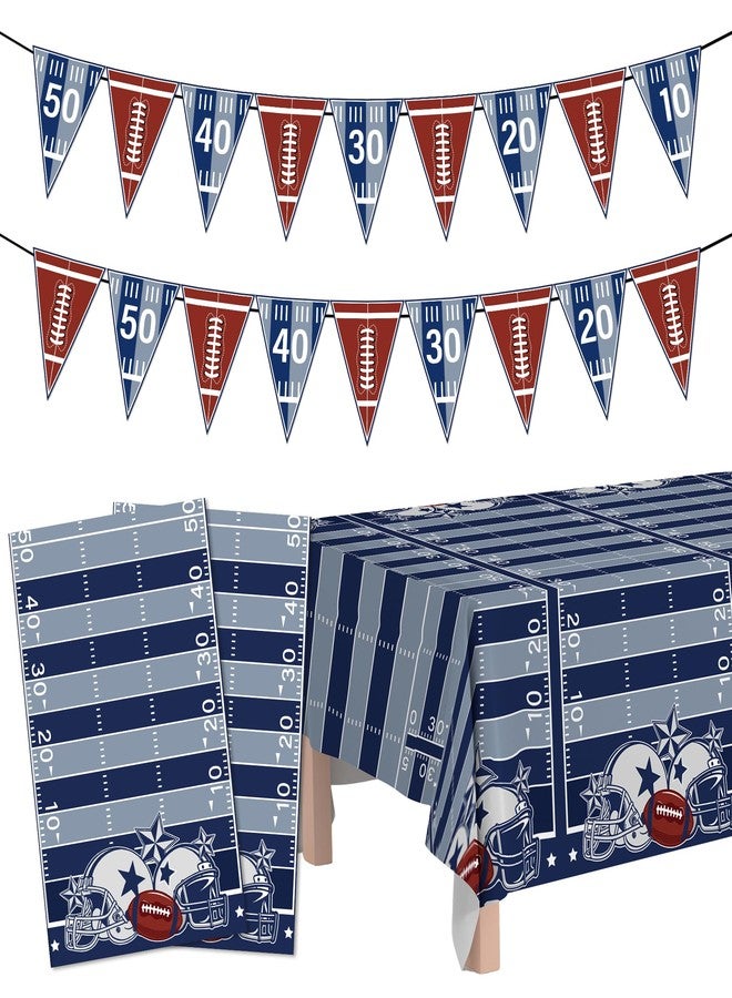 iPartyGo Football Birthday Party Decorations - 4 Pcs Blue 54 x 108 Inches Disposable Plastic Tablecloth Banner Decor Set American Rugby Sports Supplies for Game Day Tailgate Fans Boys Men Cowboy - Image 1