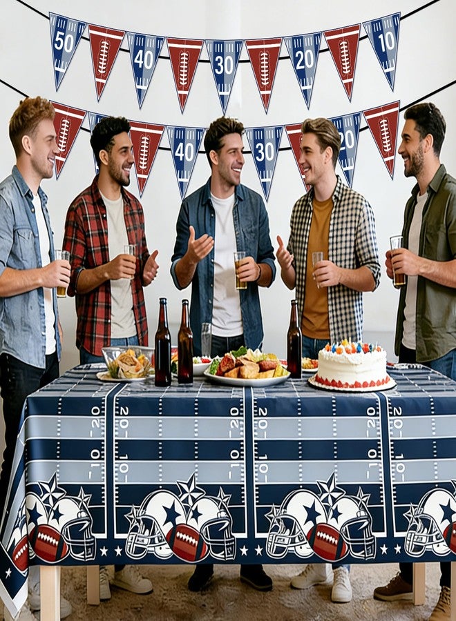 iPartyGo Football Birthday Party Decorations - 4 Pcs Blue 54 x 108 Inches Disposable Plastic Tablecloth Banner Decor Set American Rugby Sports Supplies for Game Day Tailgate Fans Boys Men Cowboy - Image 2