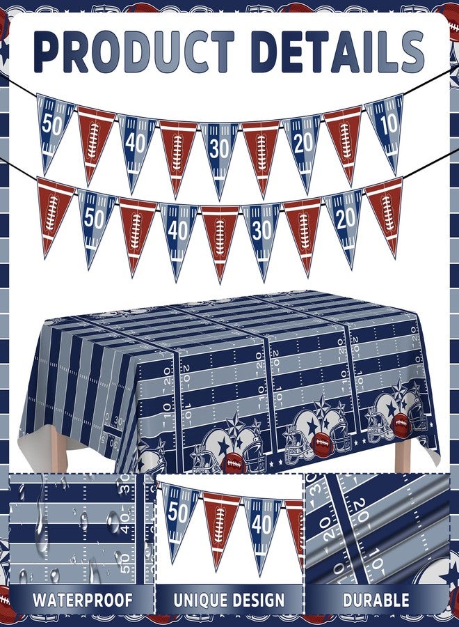 iPartyGo Football Birthday Party Decorations - 4 Pcs Blue 54 x 108 Inches Disposable Plastic Tablecloth Banner Decor Set American Rugby Sports Supplies for Game Day Tailgate Fans Boys Men Cowboy - Image 3
