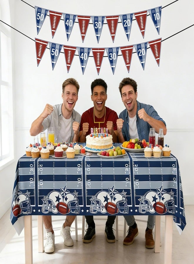 iPartyGo Football Birthday Party Decorations - 4 Pcs Blue 54 x 108 Inches Disposable Plastic Tablecloth Banner Decor Set American Rugby Sports Supplies for Game Day Tailgate Fans Boys Men Cowboy - Image 5