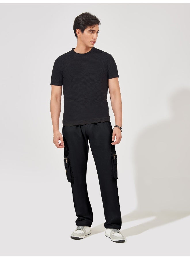 Maniac Mens Solid Black Oversized Cotton Cargo Pant - Image 4