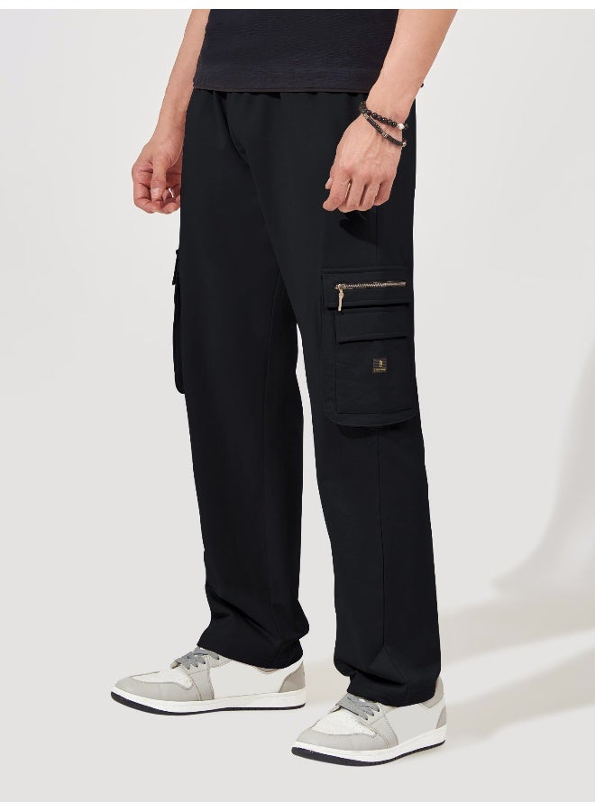 Maniac Mens Solid Black Oversized Cotton Cargo Pant - Image 2