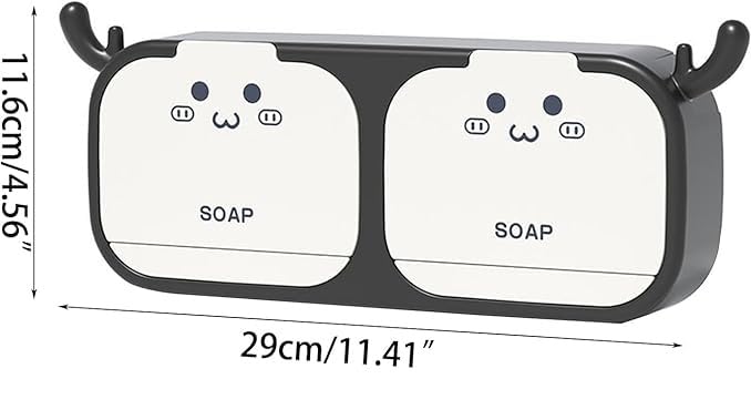 GNOLY Wall Mounted Soap Box with Lid Double Grids Soap Draining Rack Bathroom Soap Holder Rack (1Pcs) - Image 2