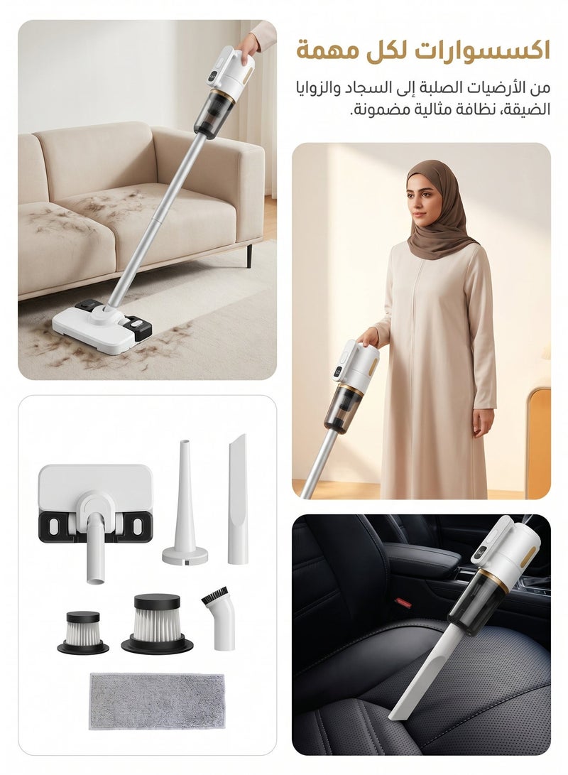 زيريفام مكنسة كهربائية لاسلكية 3 في 1، مزودة بخزان مياه وفرشاة مكنسة وممسحة، بمحرك بقوة 1100 واط، وقوة شفط تبلغ 12000 باسكال. مكنسة كهربائية يدوية طويلة مزودة بملحقات متعددة، لتنظيف المنازل والأرضيات والأرائك والسيارات - Image 5