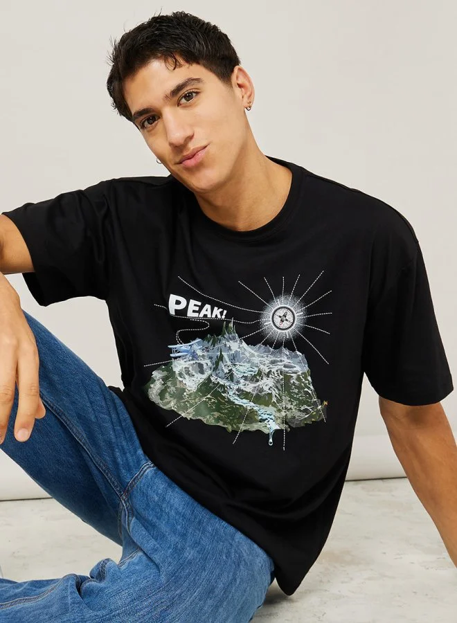 Styli Front Graphic Print Oversized T-Shirt