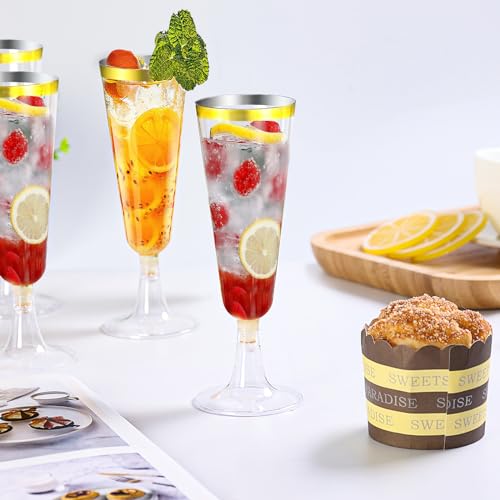 SUREHOME Gold Champagne Flutes Plastic Champagne Glasses Disposable 40 Pack Gold Rim Unbreakable & Crystal Stemware Wedding Toasting Wine Mimosa Glasses Cups Bulk for Birthday Party Supplies 2025 - Image 3