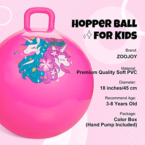 ZOOJOY Hopper Ball Pink Bouncy Balls for Kids 18 Inch Sit on Jumping Toys with Handle for Girls Gift Aged 38 Inflatable Unicorn Bounce Hopper Balls Toy with Pump - Image 5