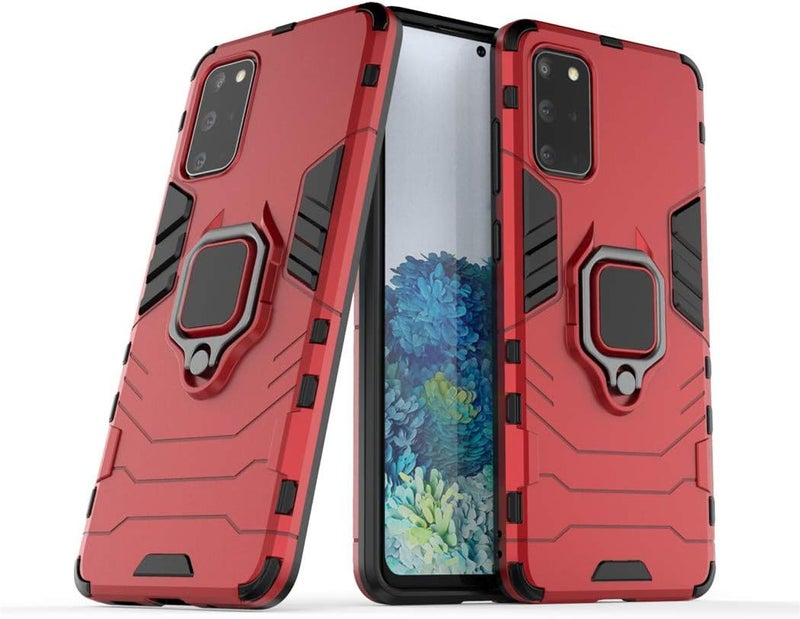 MaiJin Compatible with Samsung Galaxy S20 Plus, Galaxy S20Plus 5G Case, Metal Ring Grip Kickstand Bumper (Works with Magnetic Car Mount) Dual Layer Rugged Cover (Red) - Image 1