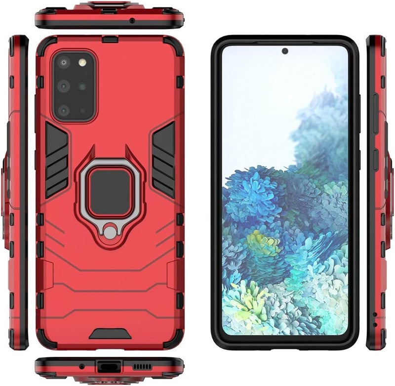 MaiJin Compatible with Samsung Galaxy S20 Plus, Galaxy S20Plus 5G Case, Metal Ring Grip Kickstand Bumper (Works with Magnetic Car Mount) Dual Layer Rugged Cover (Red) - Image 3