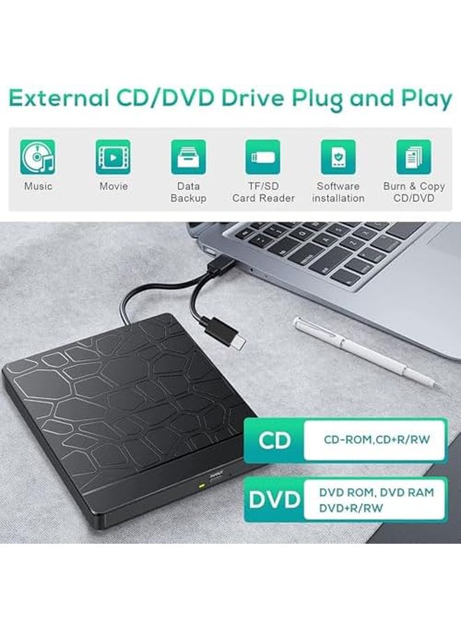 External Portable Disc Burner for Laptop Plug and Play with USB Cable and Card Slot - Image 4