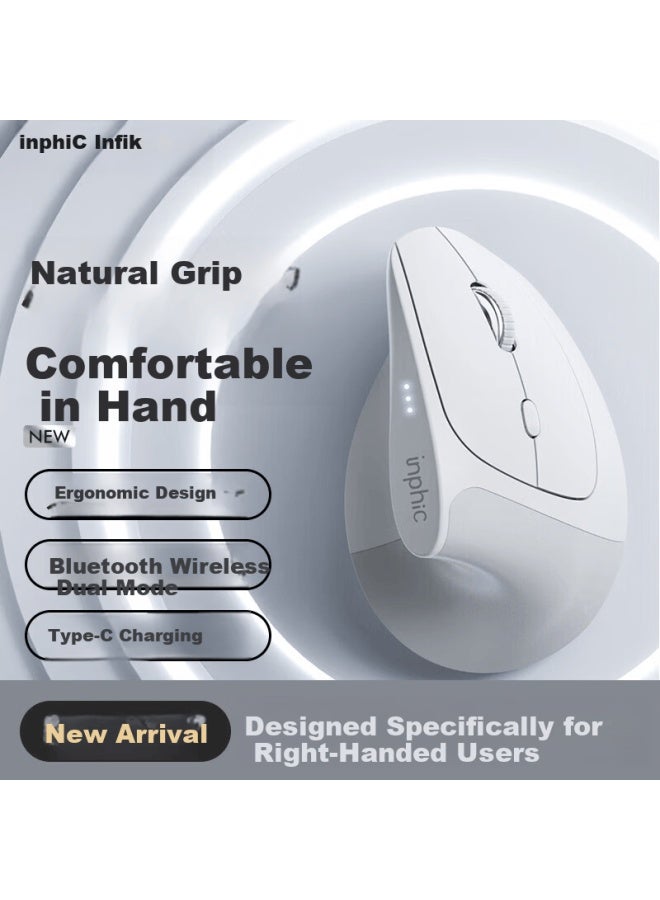 Inphic X9pro Wireless Ergonomic Vertical Mouse Office Silent Laptop Mouse 58° Support Anti-pinch 4-level Dpi Gray - Image 1