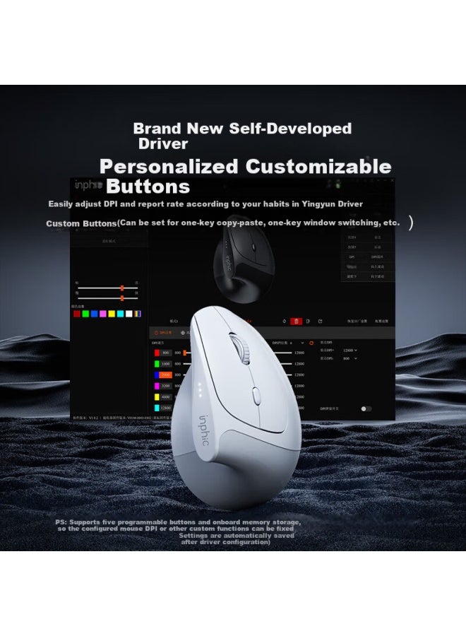 Inphic X9pro Wireless Ergonomic Vertical Mouse Office Silent Laptop Mouse 58° Support Anti-pinch 4-level Dpi Gray - Image 5
