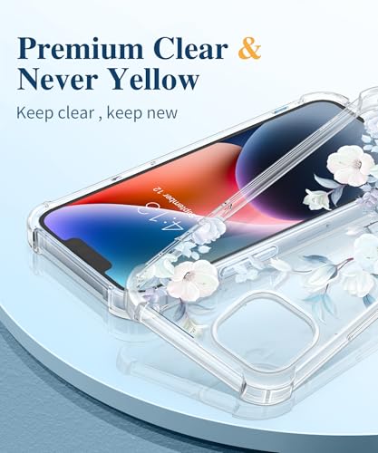 GVIEWIN for iPhone 14 Case Floral, with Screen Protector + Camera Lens Protector,[Non Yellowing] Soft Shockproof Clear Phone Protective Cover for Women, Flower Pattern Design 6.1"(Hibiscus) - Image 3