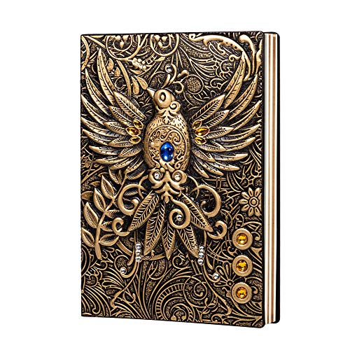 molshine A5 (5.5" x 8.3") Embossed Journals Vintage Notebook,Retro Leather Bronze Diary,100 Sheets Paper,Hardcover Travel Notepad for Writing,Sketchbook,Collection,Gift,Decoration, Phoenix(Bronzed) - Image 1