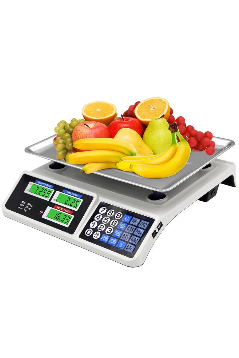DubaiGallery Computing Scale for Commercial Use, Dual LCD Display, Stainless Steel Platform, Rechargeable Battery, Ideal for Fruits, Vegetables, Meat, and Produce - Image 1