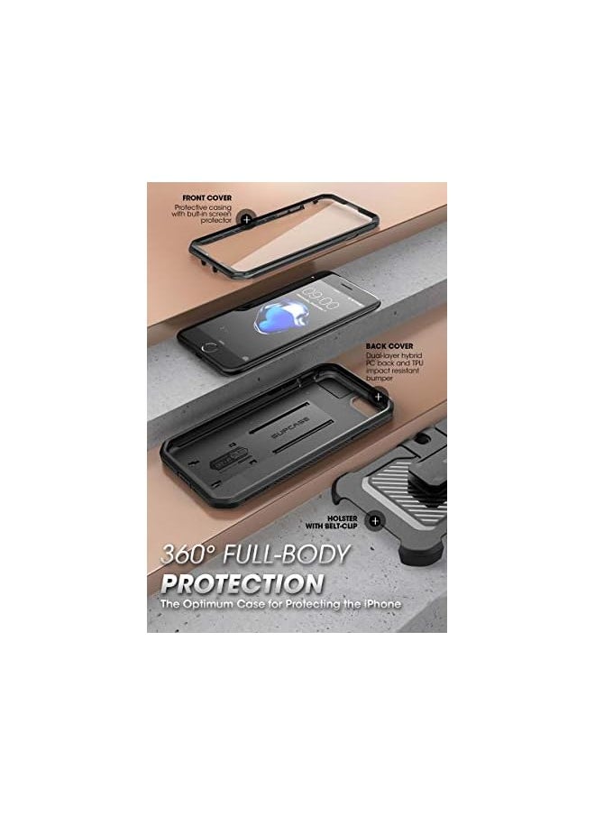 SupCase - Unicorn Beetle Pro Series Case for iPhone SE (2022/2020) /iPhone 7 /iPhone 8, Full-Body Dual Layer Rugged Belt-Clip & Kickstand Case with Built-in Screen Protector (Black) - Image 1
