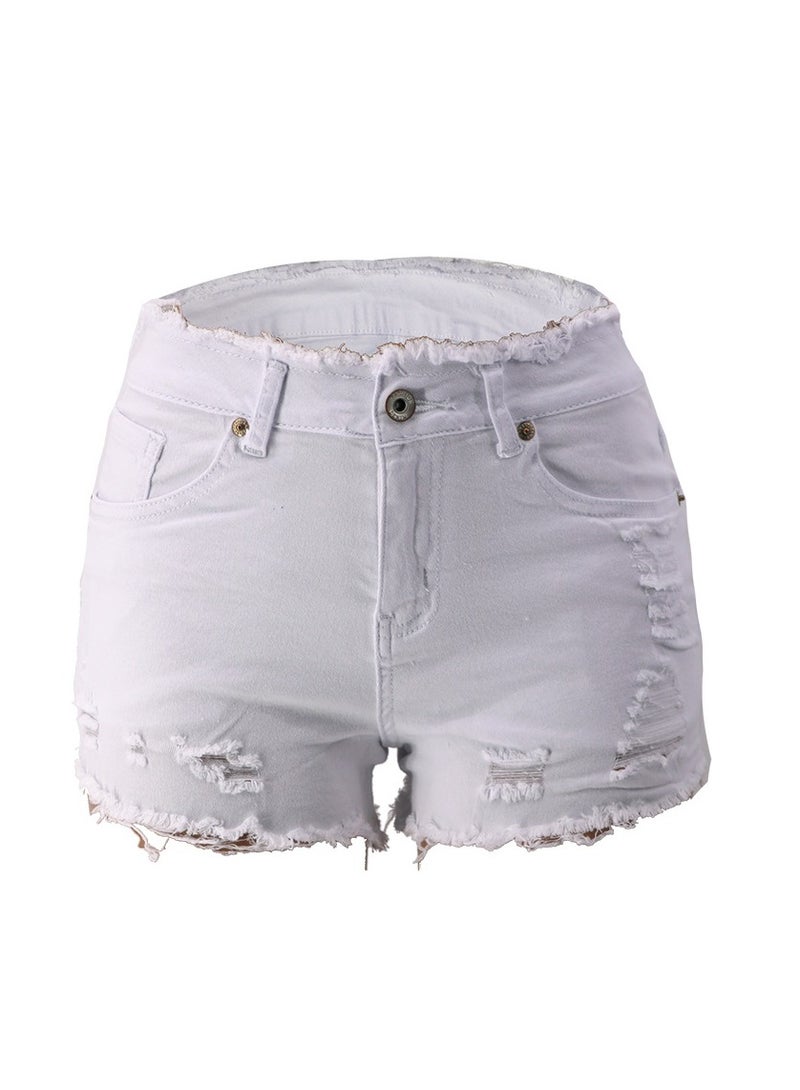 Stylish Ripped Fringed Women's Denim Shorts - Image 1