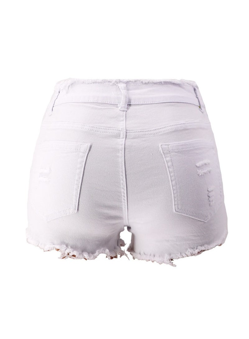 Stylish Ripped Fringed Women's Denim Shorts - Image 2