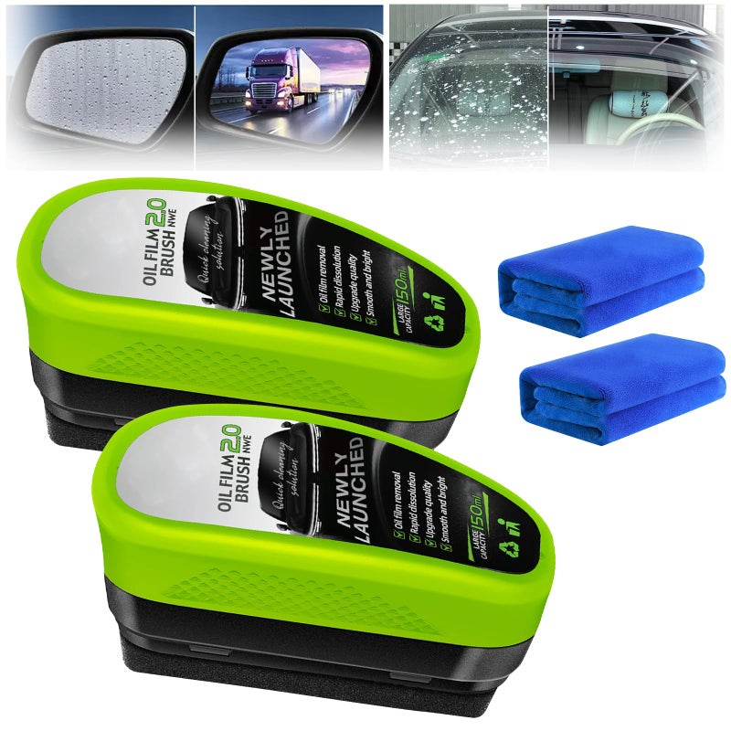 2Pcs Automotive Oil Film Cleaning BrushReusable Oil Film Cleaning BrushGlass Cleaning BoardOil Film Cleaning BrushCar Glass Oil Film Cleaner for Windshield Improves Clarity and Visibility Green