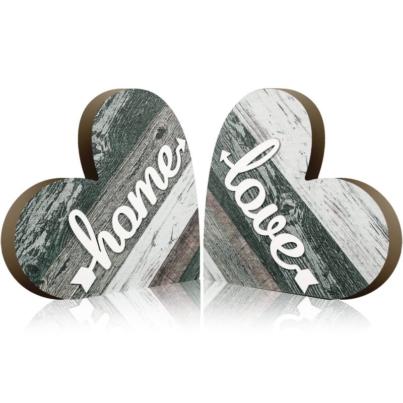 Jetec 2 Pcs Rustic Table Decorations for Living Room Home Farmhouse Table Centerpieces Small Love Wooden Heart Decor for Dining Room Shelf Housewarming Gifts New House Decoration(Vintage Style) - Image 1