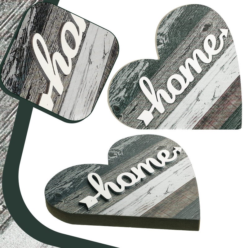 Jetec 2 Pcs Rustic Table Decorations for Living Room Home Farmhouse Table Centerpieces Small Love Wooden Heart Decor for Dining Room Shelf Housewarming Gifts New House Decoration(Vintage Style) - Image 3