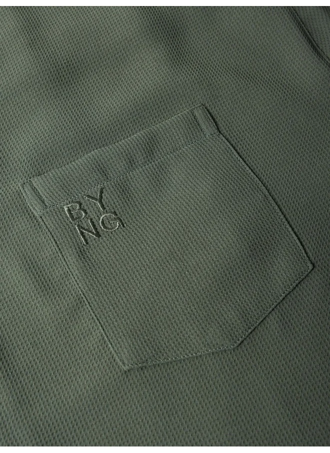 Beyoung Regent Green Half Sleeve Waffle Shirt for Men