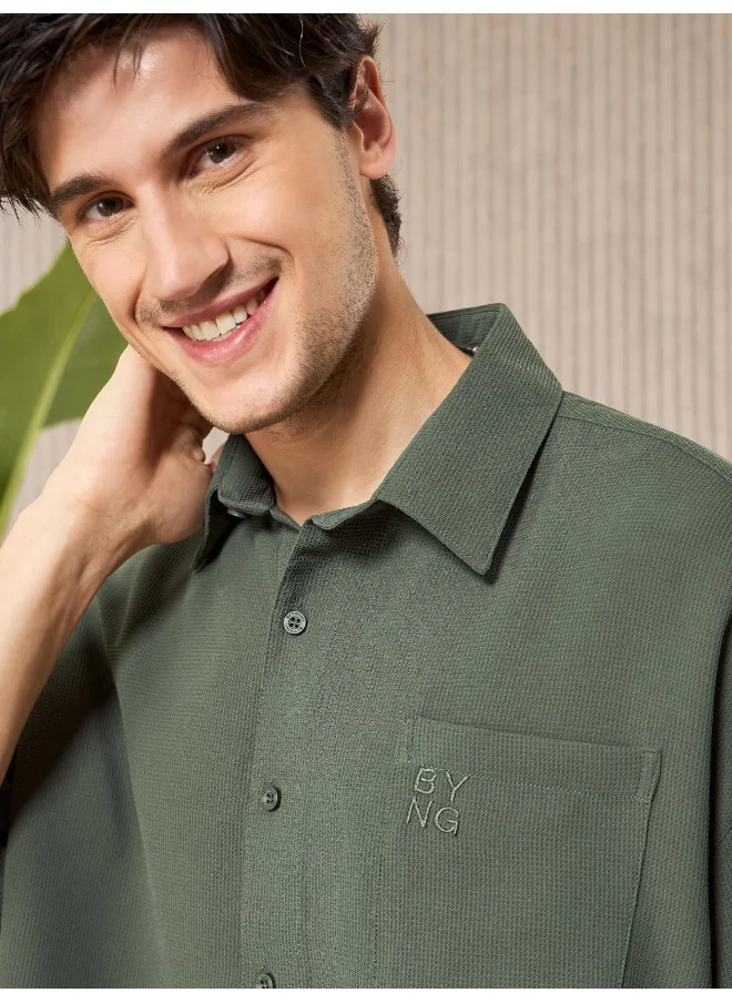 Beyoung Regent Green Half Sleeve Waffle Shirt for Men
