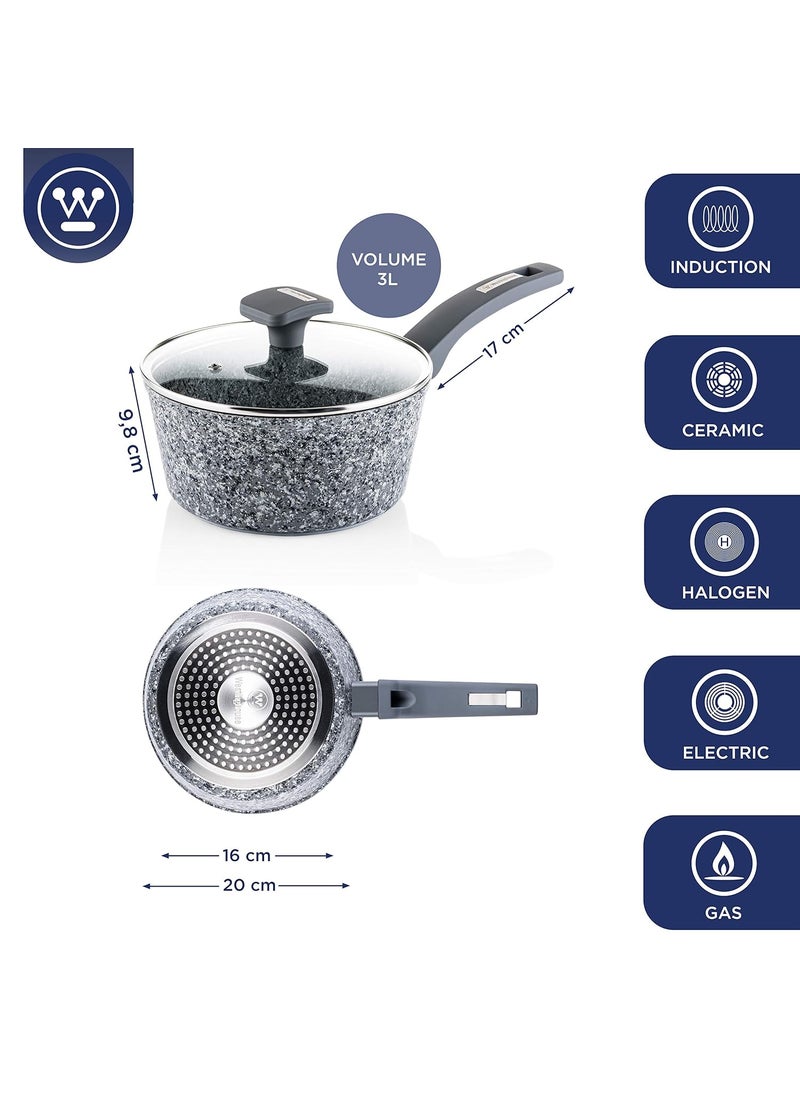 Westinghouse Westinghouse Granite Series Non Stick Saucepan with Lid 20 cm Saute Pan for Induction Gas Electric Ceramic Hob Grey Granite  - Image 3