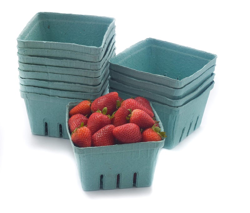 JA Kitchens QUART Green Molded Pulp Fiber Berry/Produce Vented Basket (20 Pieces) - Image 1