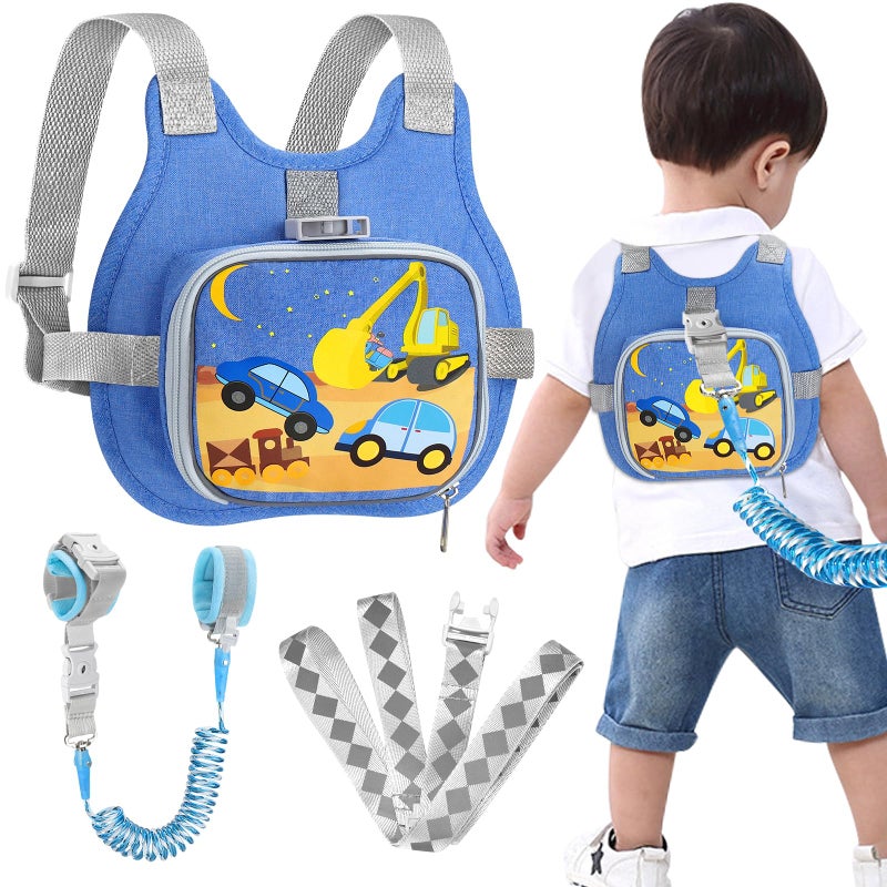 Accmor Toddler Harness Leash + Reflective Anti Lost Wrist Link, Cute Car Kids Back Pack with Hand Strap Collapsible Child Walking Restraint Belt Tether Hold Baby Boys Close for Outdoor Travel - Image 1