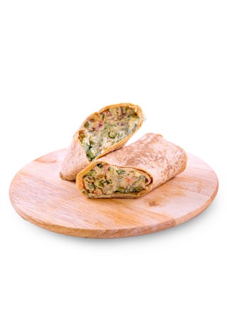 Veggies, Feta And Hummus In Whole Wheat Wrap