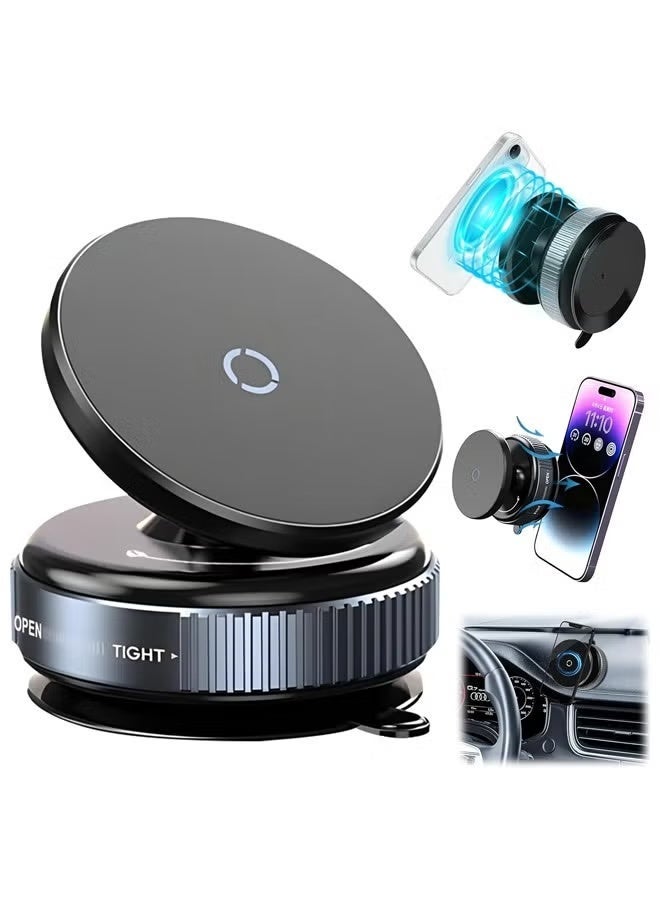 360° Rotating Magnetic Car Phone Holder - Mechanical Vacuum Suction Mount, N52 Strong Magnet for Dashboard & Windshield - Image 1